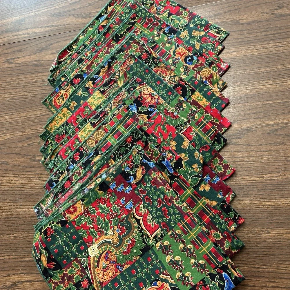 Vintage Handmade Christmas Cloth Napkins Set‎ Of 12 Holly Tartan Paisley 16x16